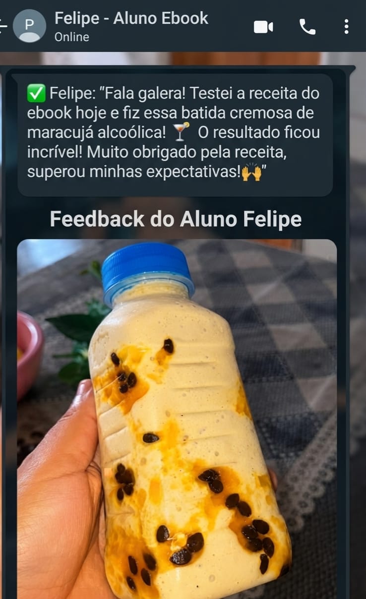 Mensagem de Felipe sobre as receitas de batidas cremosas